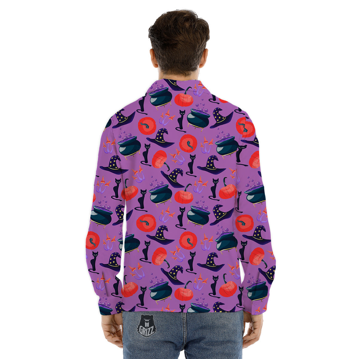 Witch Cauldron Halloween Print Pattern Men's Dress Shirts-grizzshop