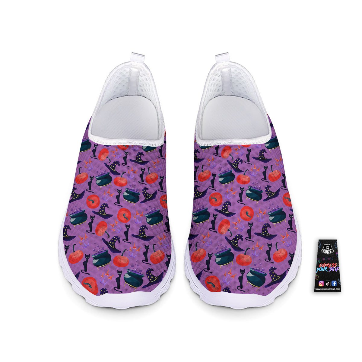 Witch Cauldron Halloween Print Pattern Nurse Shoes-grizzshop