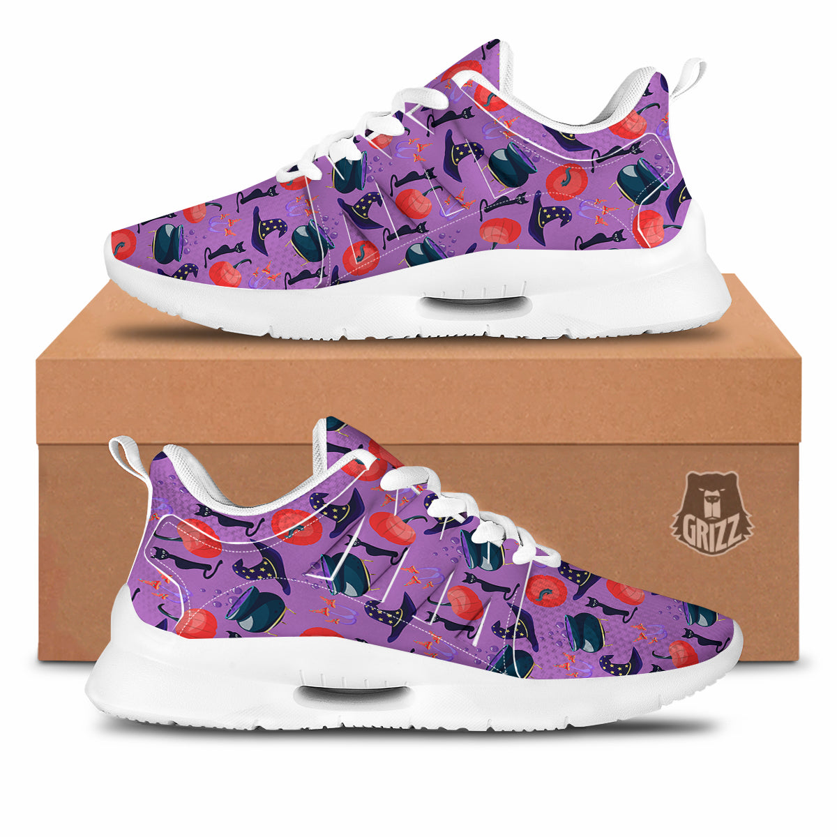 Witch Cauldron Halloween Print Pattern Tennis Shoes-grizzshop