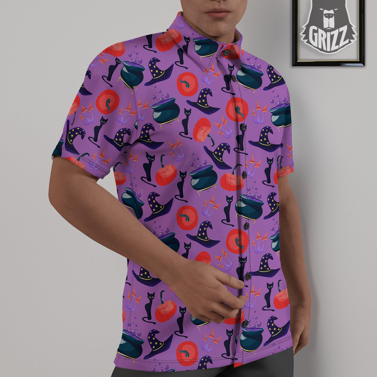 Witch Cauldron Halloween Print Pattern Untucked Shirts-grizzshop