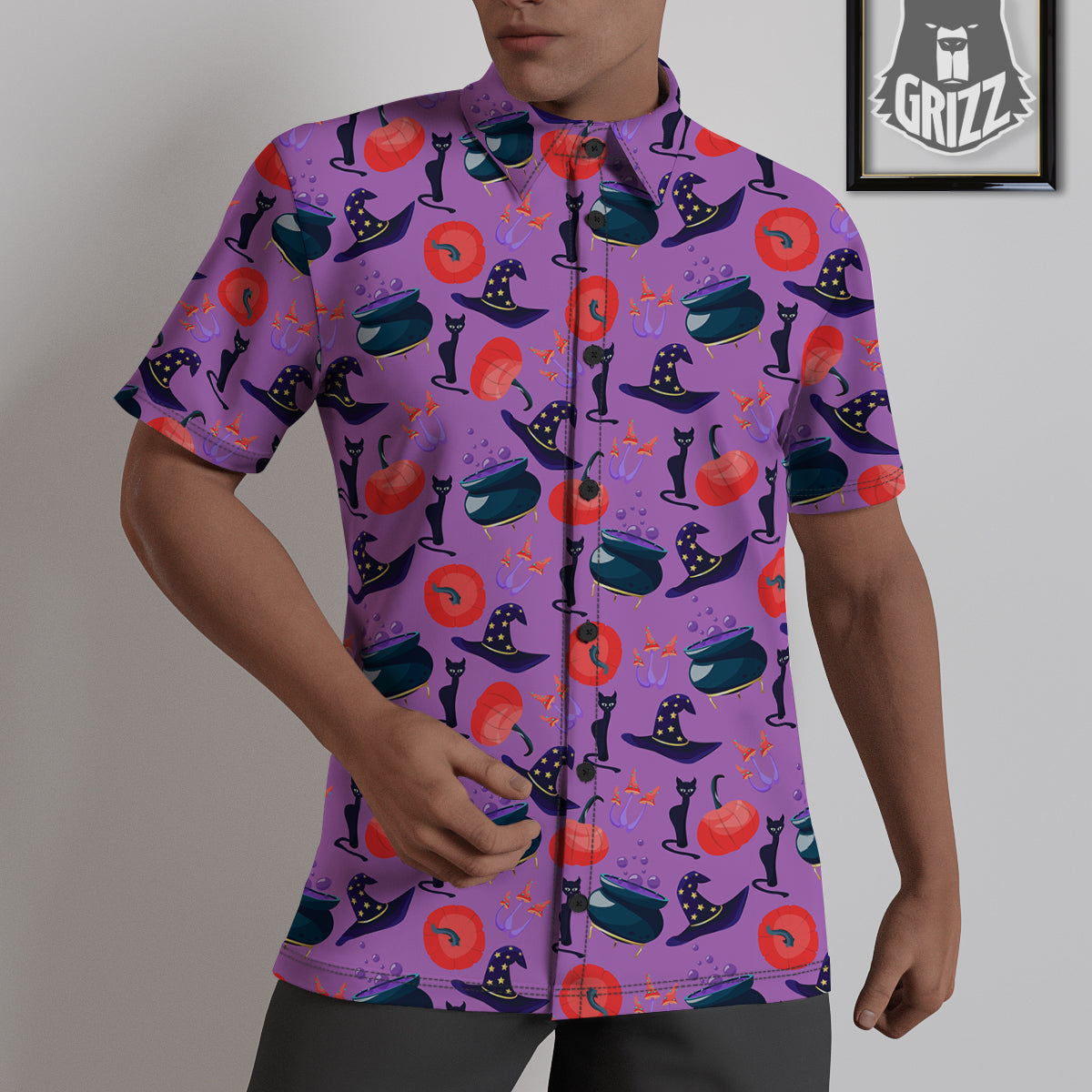 Witch Cauldron Halloween Print Pattern Untucked Shirts-grizzshop