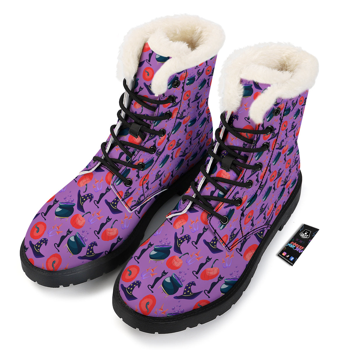 Witch Cauldron Halloween Print Pattern Winter Boots-grizzshop