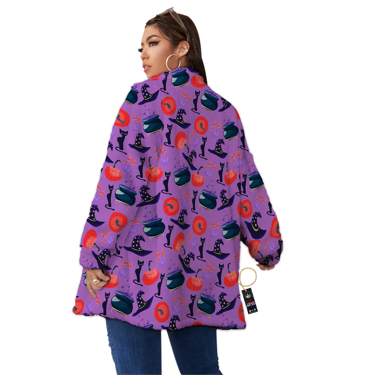 Witch Cauldron Halloween Print Pattern Women's Sherpa Jacket-grizzshop