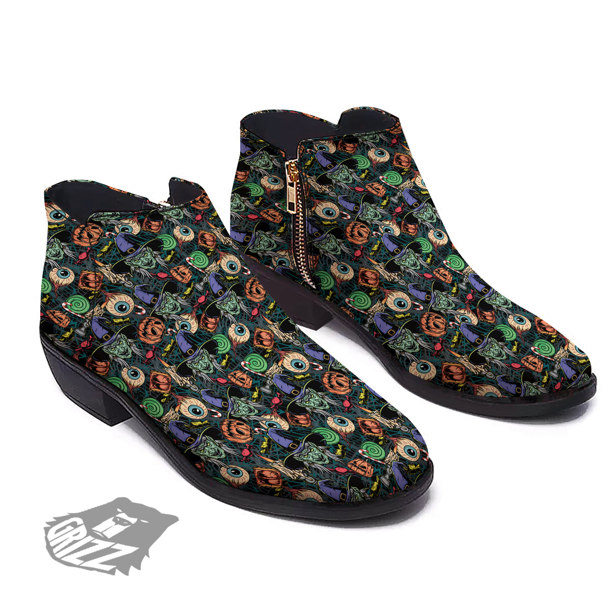 Witch Halloween Elements Print Pattern Ankle Boots-grizzshop