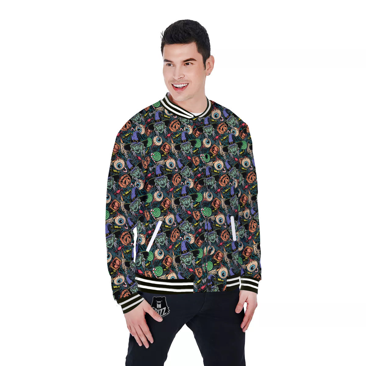 Witch Halloween Elements Print Pattern Baseball Jacket-grizzshop