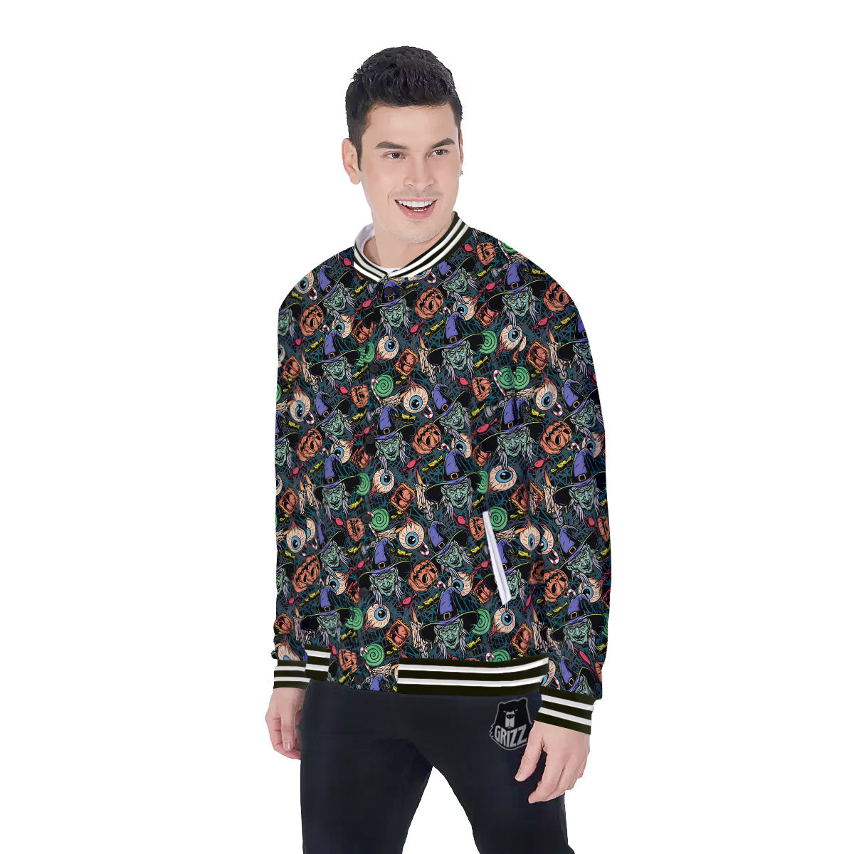 Witch Halloween Elements Print Pattern Baseball Jacket-grizzshop