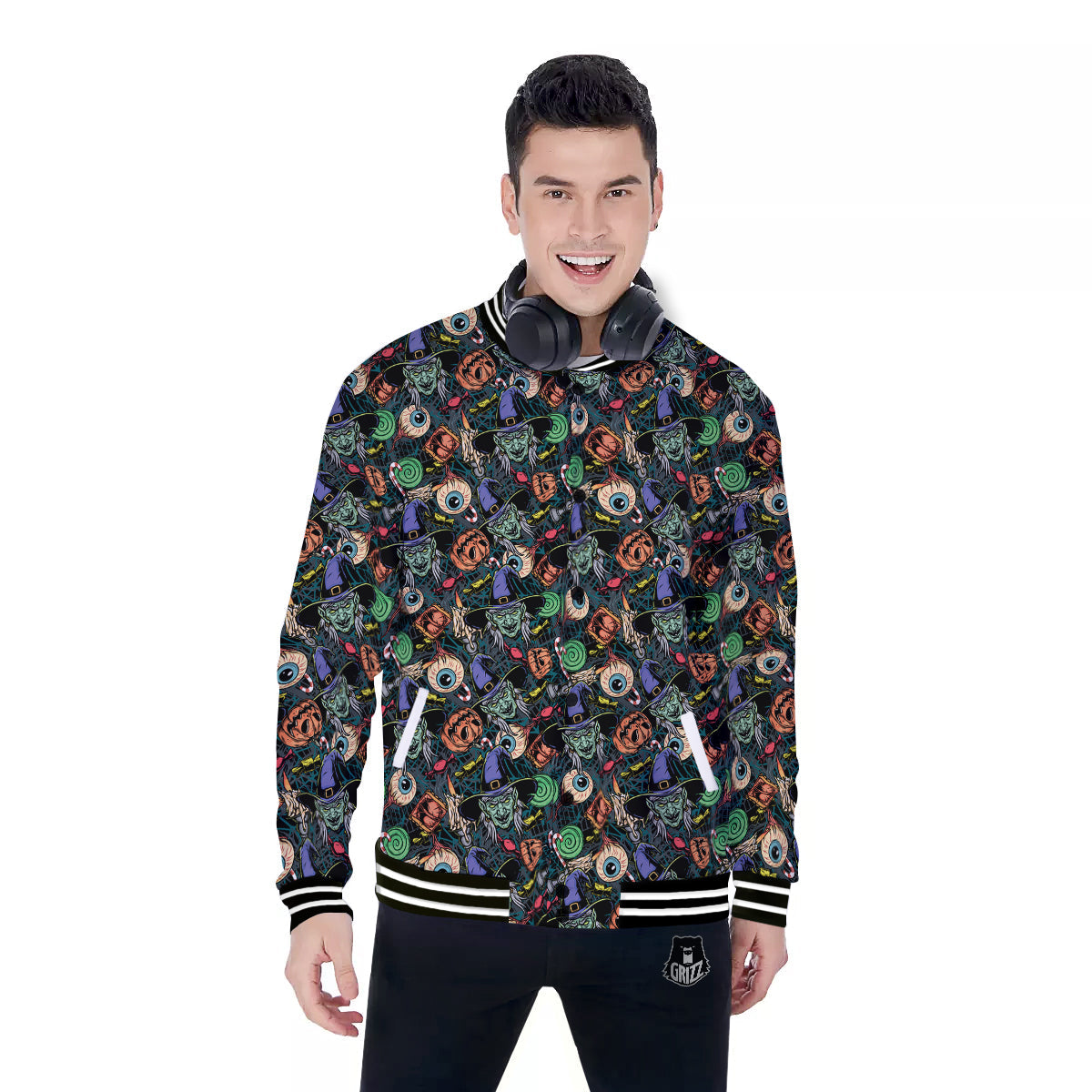 Witch Halloween Elements Print Pattern Baseball Jacket-grizzshop