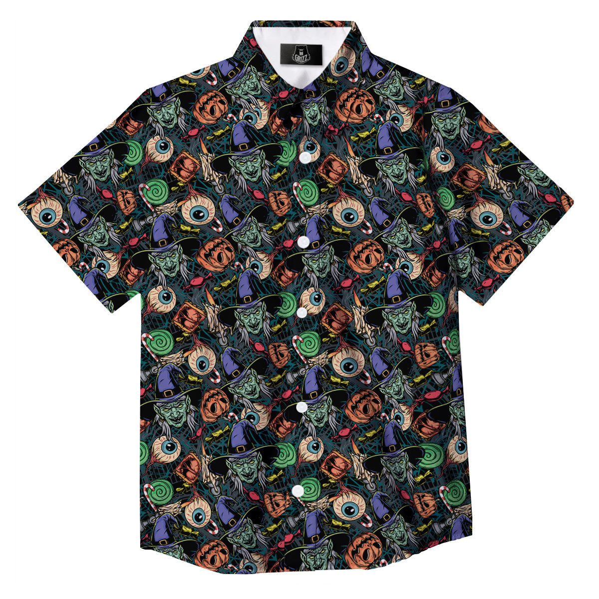 Witch Halloween Elements Print Pattern Button Up Shirt-grizzshop