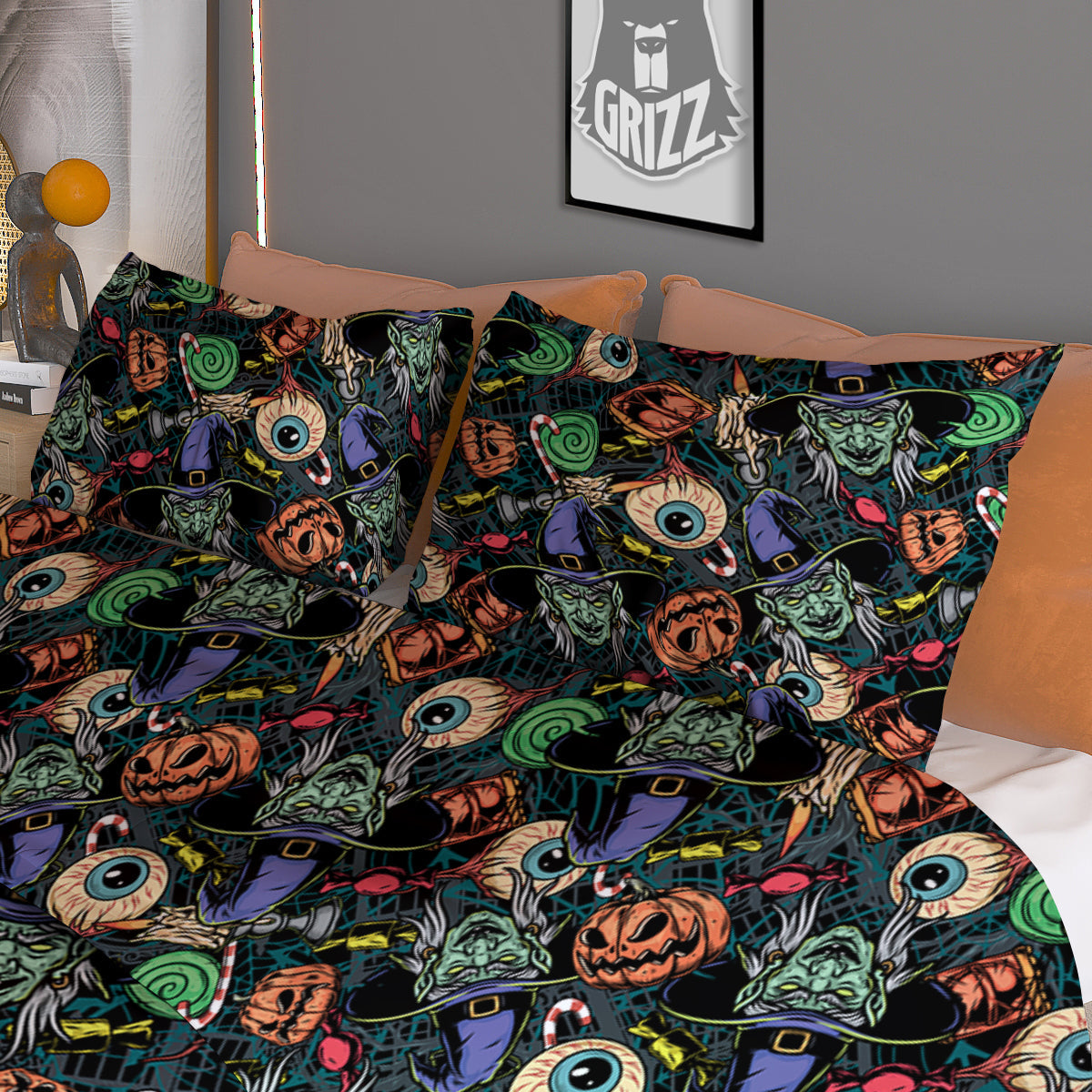 Witch Halloween Elements Print Pattern Duvet Cover Bedding Set