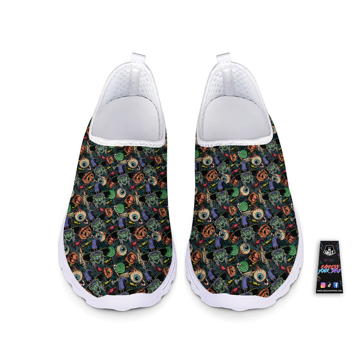 Witch Halloween Elements Print Pattern Nurse Shoes-grizzshop