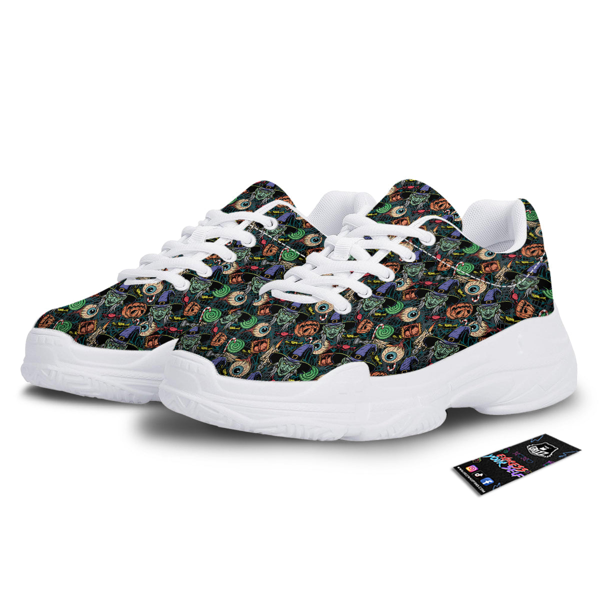 Witch Halloween Elements Print Pattern White Chunky Shoes-grizzshop