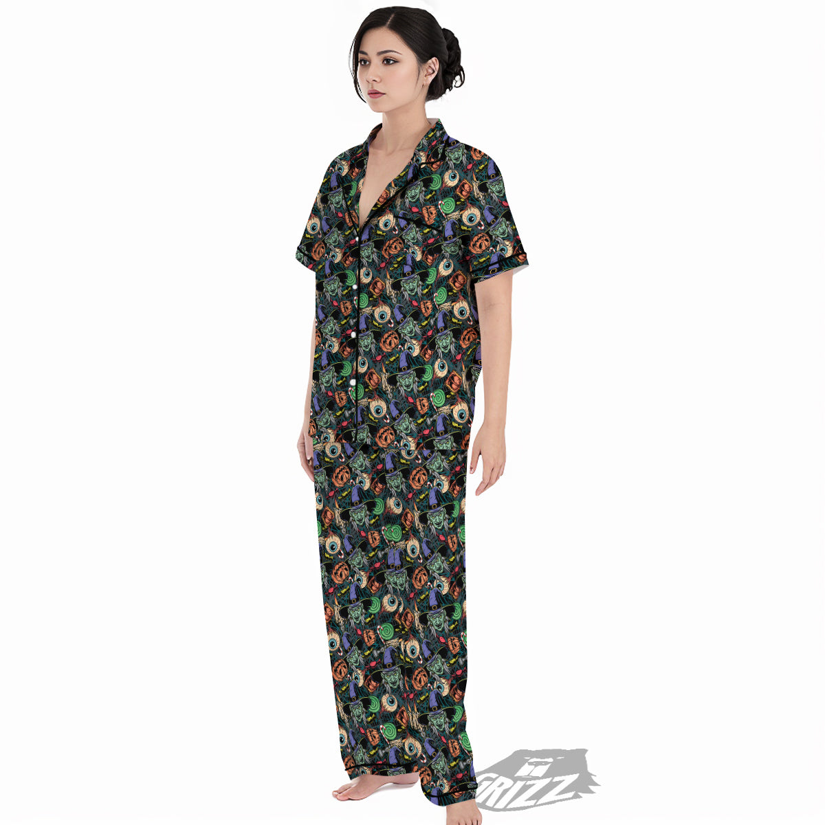 Witch Halloween Elements Print Pattern Women's Pajamas Set-grizzshop