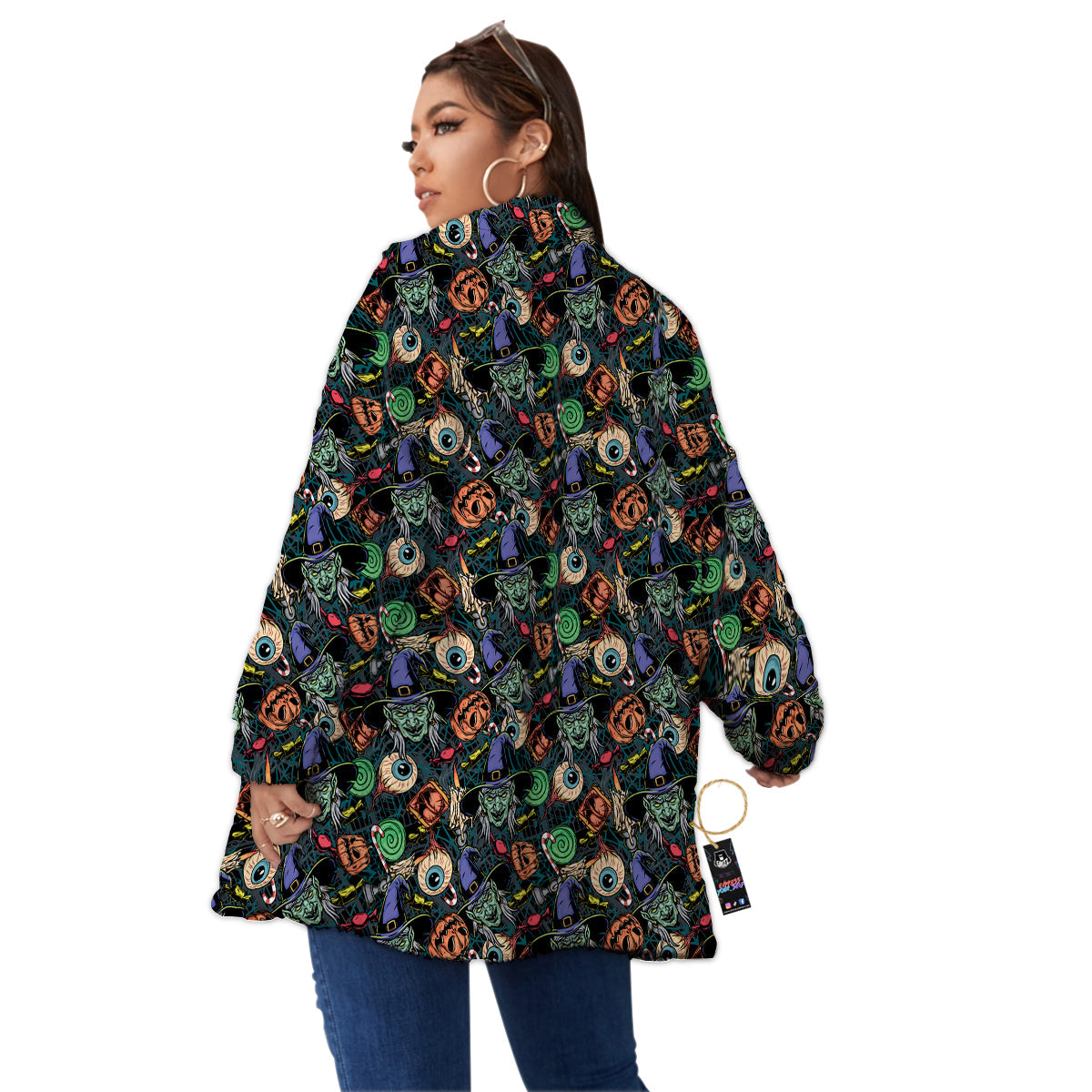Witch Halloween Elements Print Pattern Women's Sherpa Jacket-grizzshop