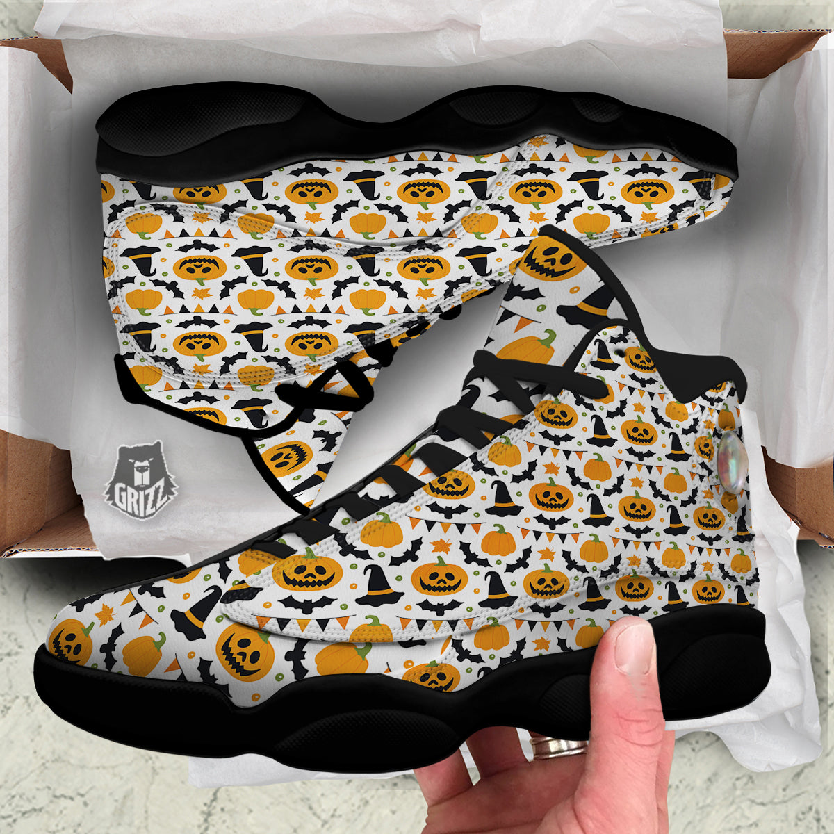 Witch Hat Halloween Print Pattern Black Basketball Shoes-grizzshop