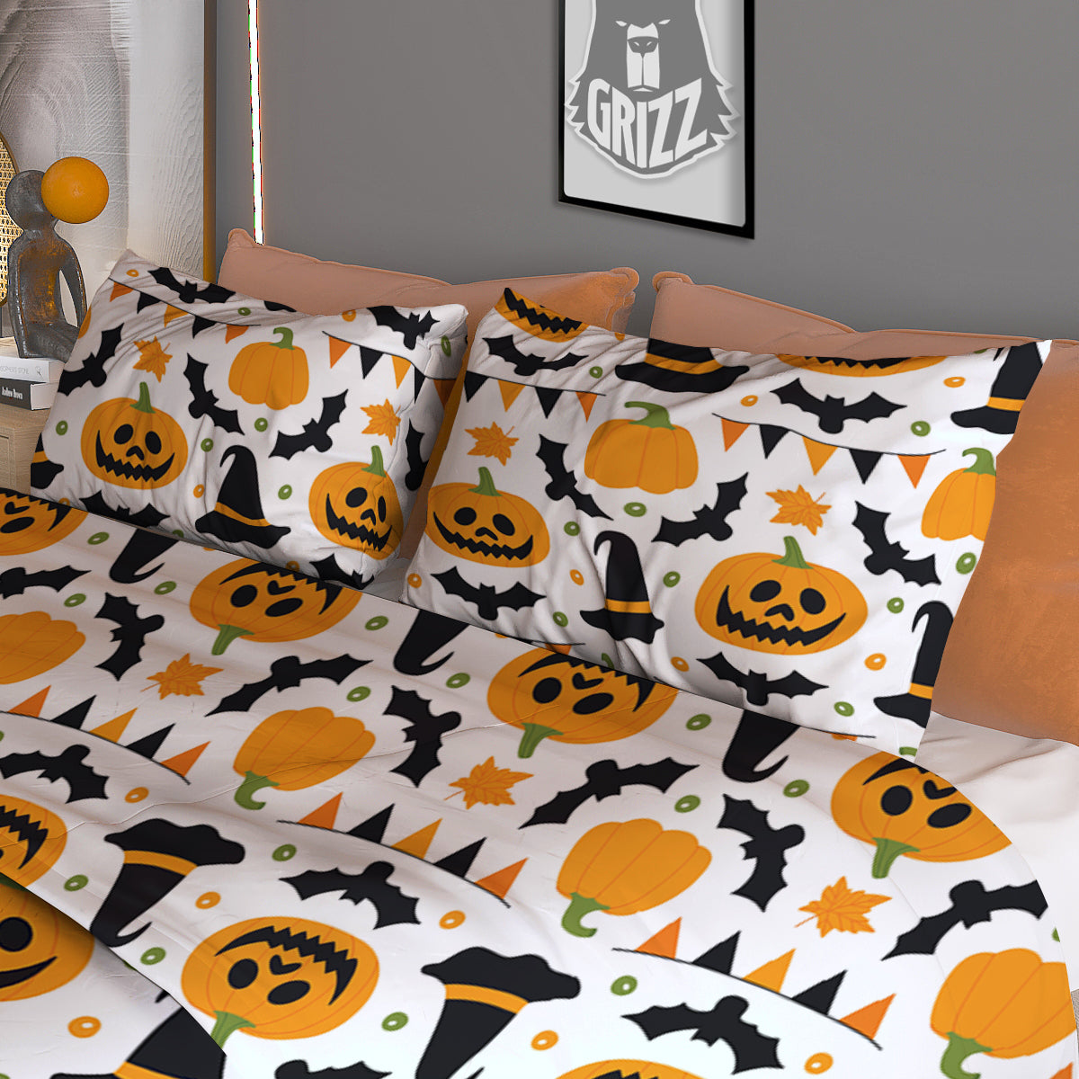 Witch Hat Halloween Print Pattern Duvet Cover Bedding Set