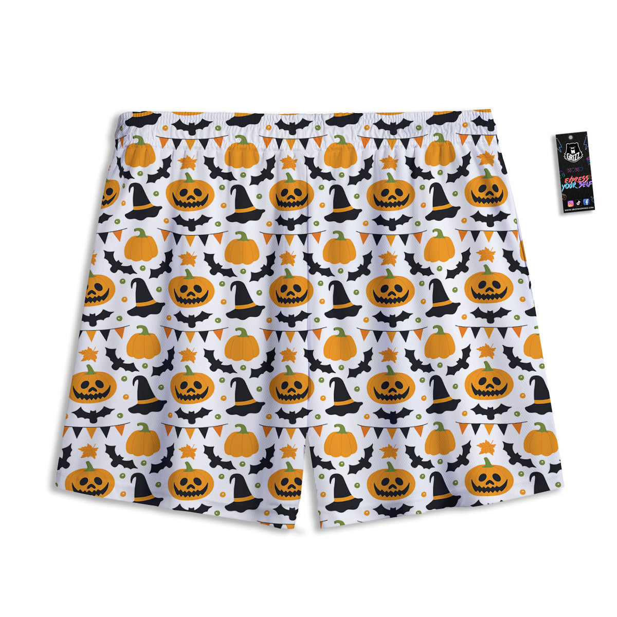Witch Hat Halloween Print Pattern Mesh Shorts