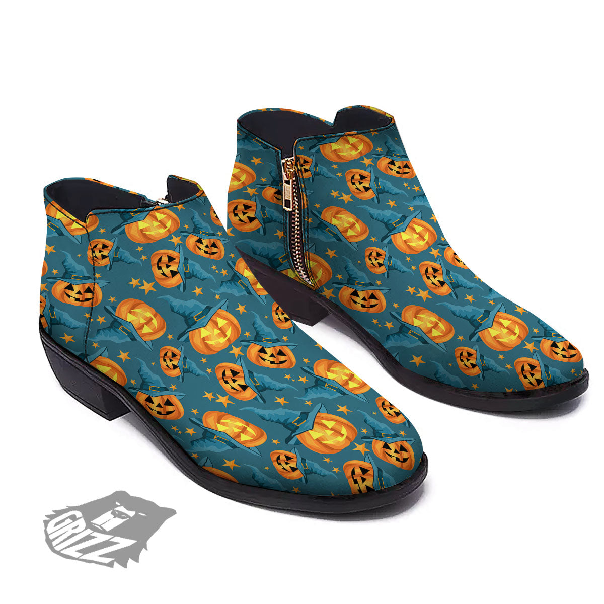 Witch Hat Pumpkin Print Pattern Ankle Boots-grizzshop
