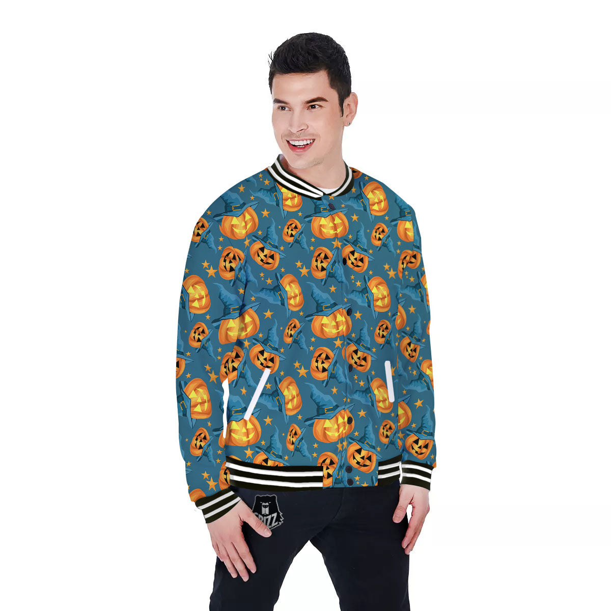 Witch Hat Pumpkin Print Pattern Baseball Jacket-grizzshop
