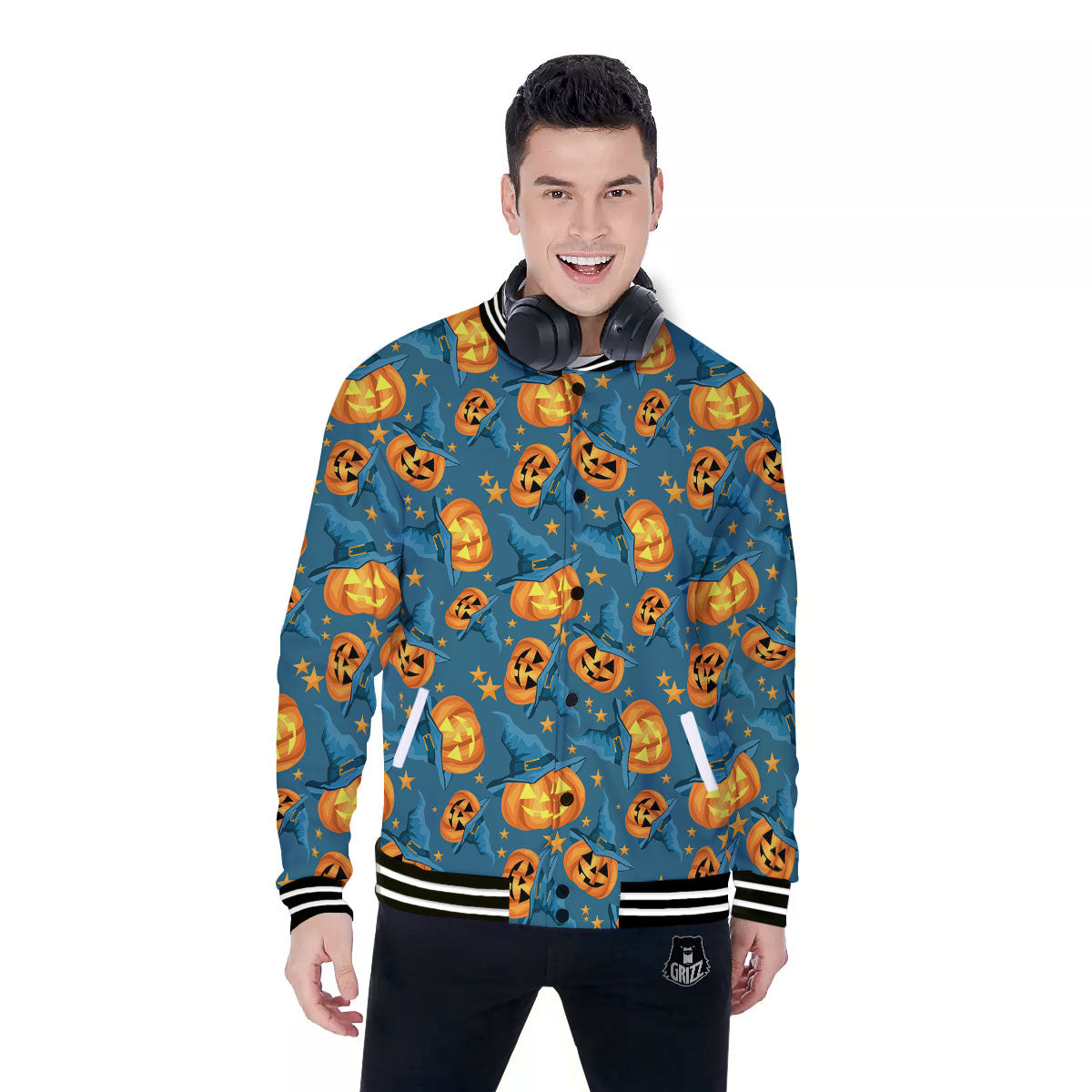 Witch Hat Pumpkin Print Pattern Baseball Jacket-grizzshop