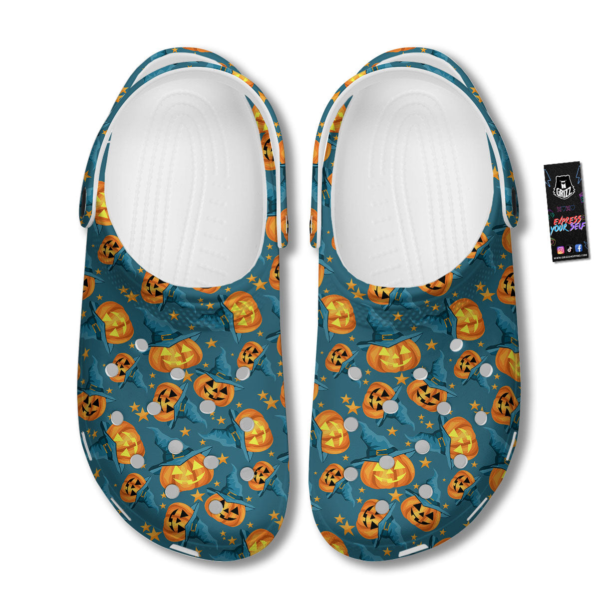 Witch Hat Pumpkin Print Pattern Clog-grizzshop