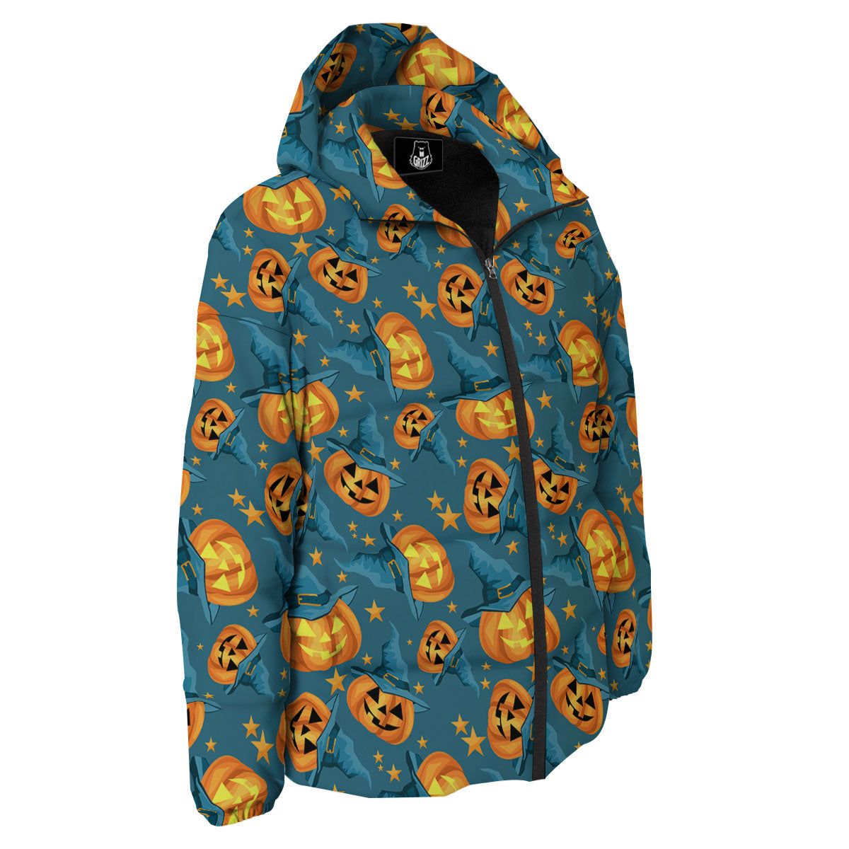 Witch Hat Pumpkin Print Pattern Down Jacket-grizzshop