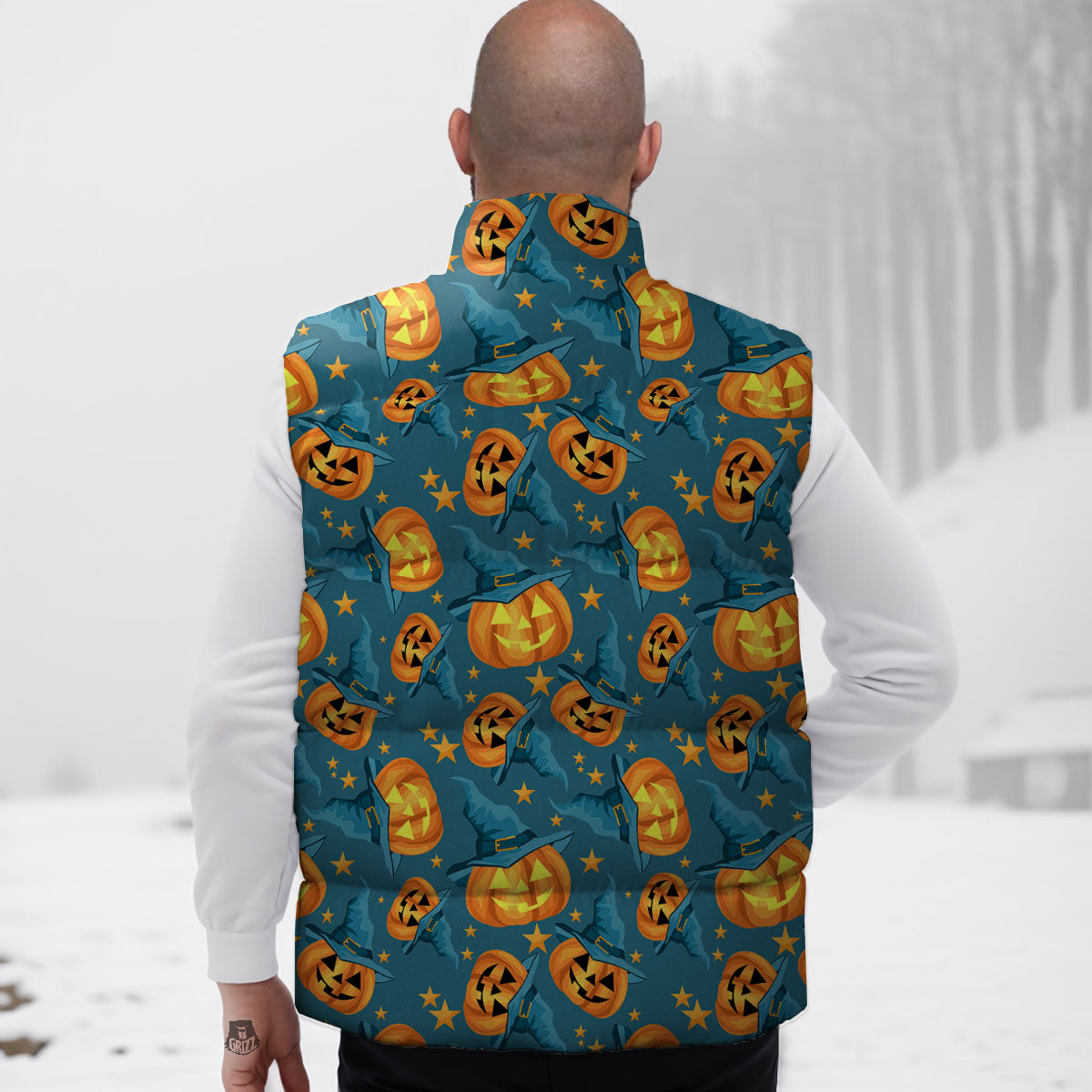 Witch Hat Pumpkin Print Pattern Down Vest-grizzshop