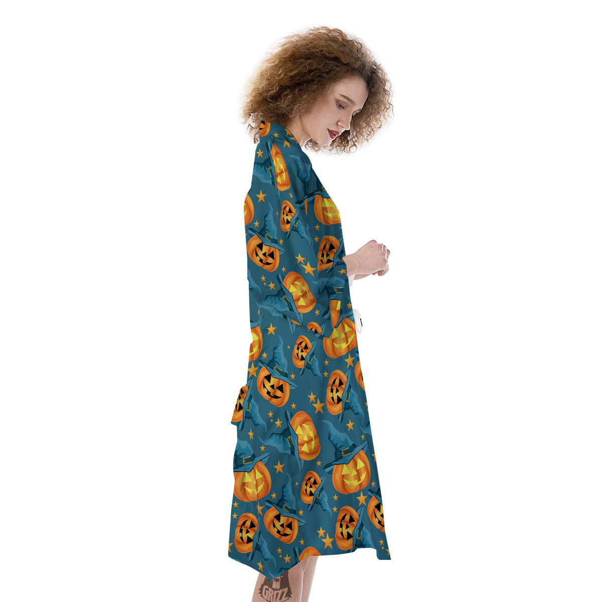 Witch Hat Pumpkin Print Pattern Kimono-grizzshop