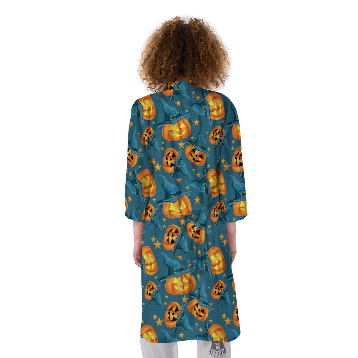 Witch Hat Pumpkin Print Pattern Kimono-grizzshop