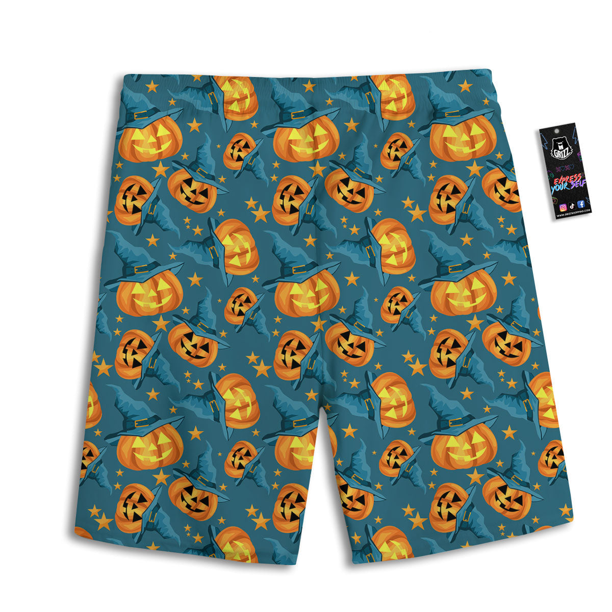 Witch Hat Pumpkin Print Pattern Men's Athletic Shorts