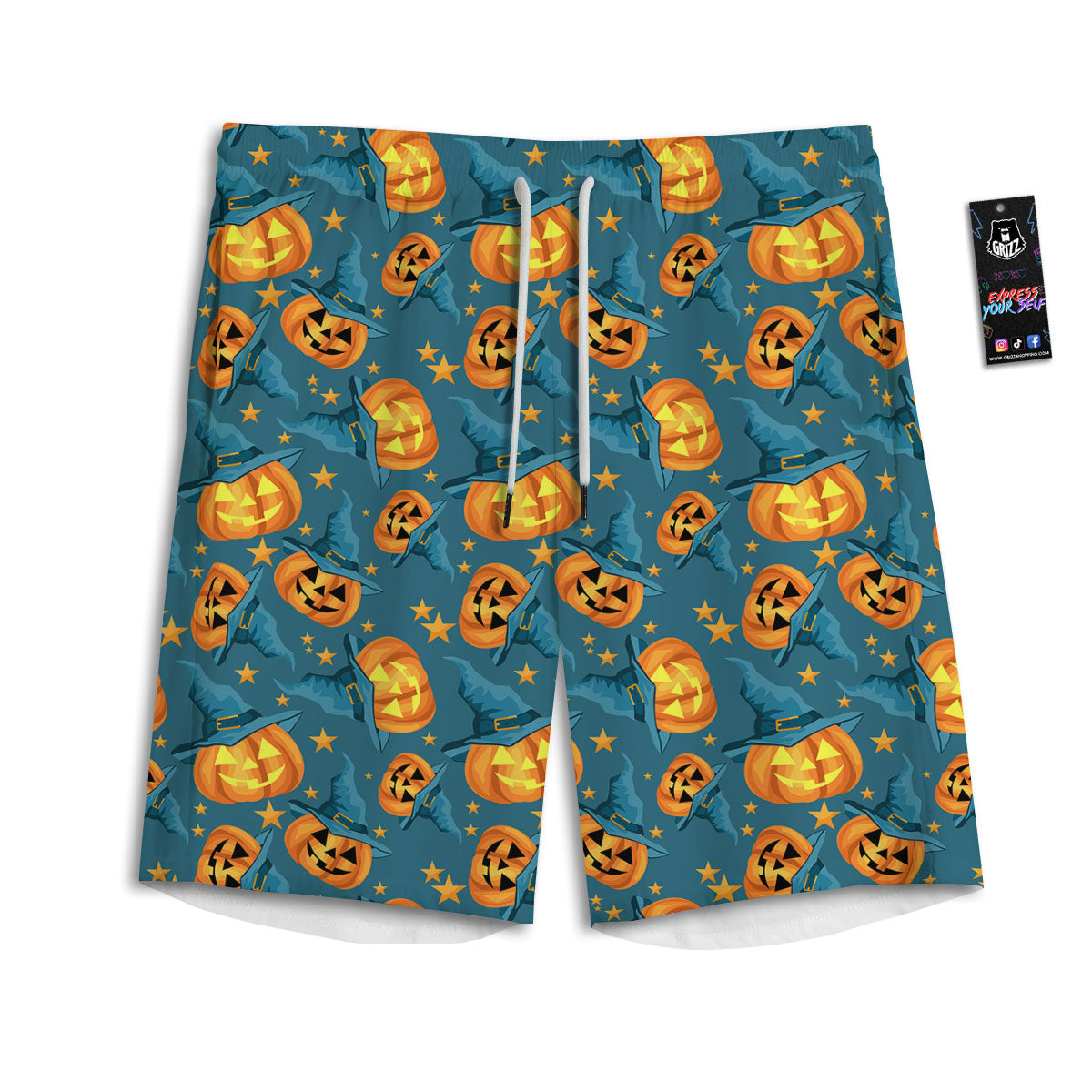 Witch Hat Pumpkin Print Pattern Men's Athletic Shorts