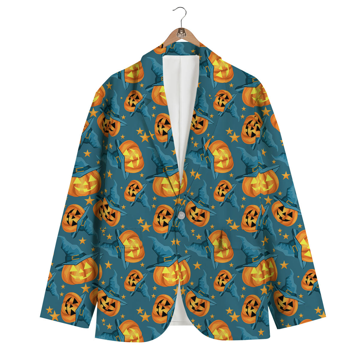 Witch Hat Pumpkin Print Pattern Men's Blazer-grizzshop