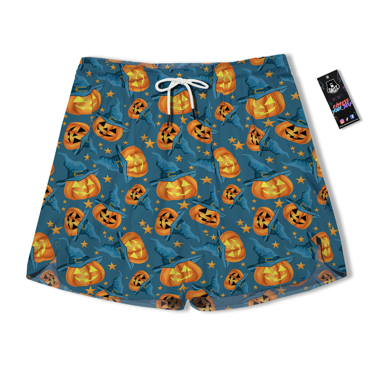 Witch Hat Pumpkin Print Pattern Men's Running Shorts-grizzshop