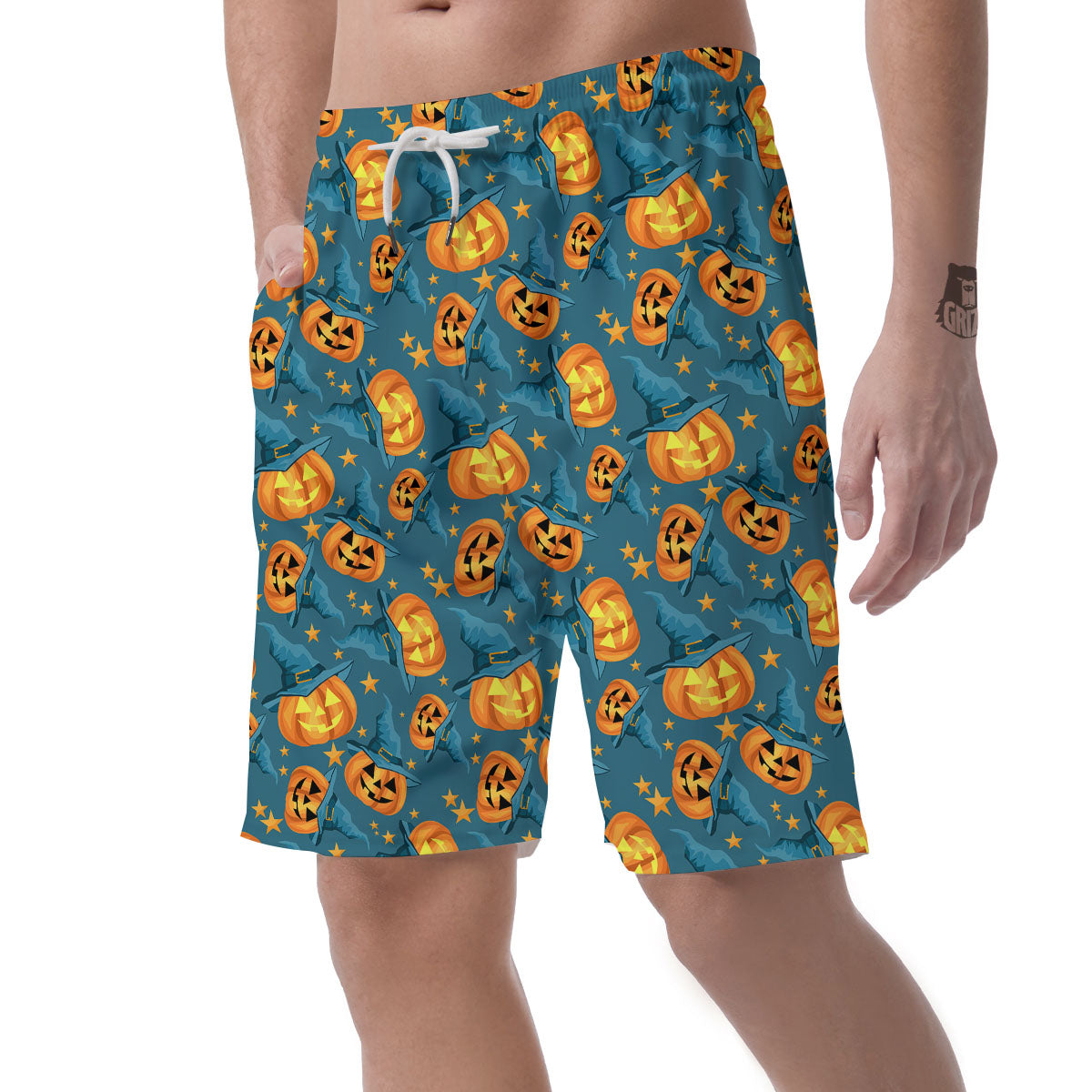 Witch Hat Pumpkin Print Pattern Men's Shorts-grizzshop