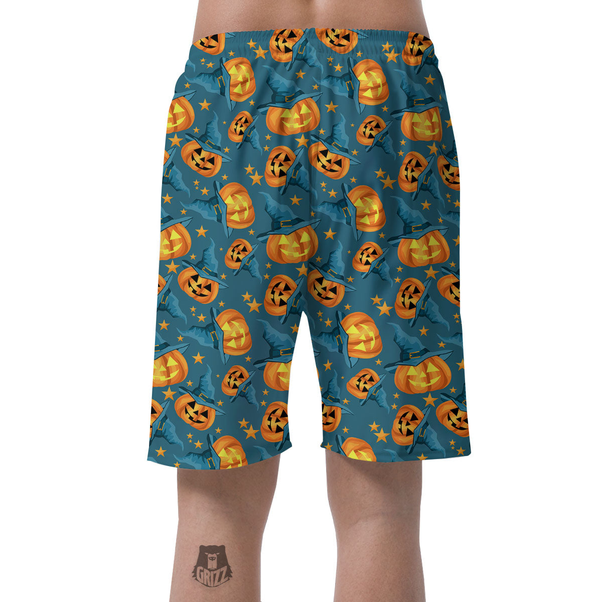 Witch Hat Pumpkin Print Pattern Men's Shorts-grizzshop