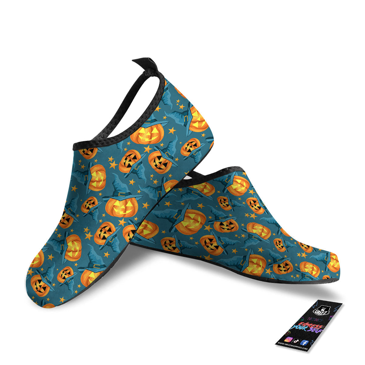 Witch Hat Pumpkin Print Pattern Water Shoes-grizzshop