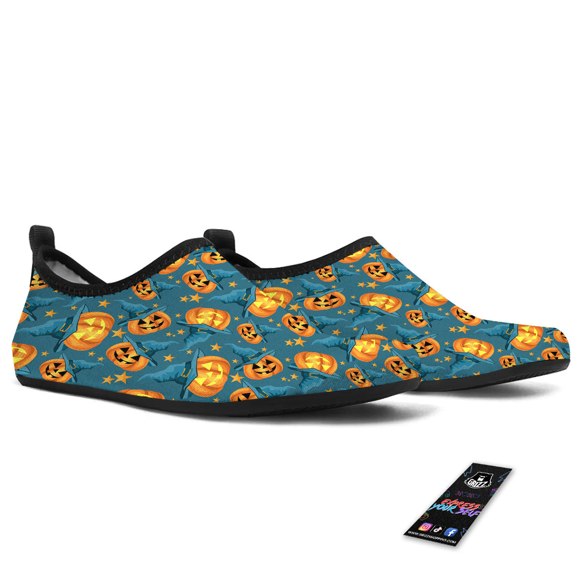Witch Hat Pumpkin Print Pattern Water Shoes-grizzshop