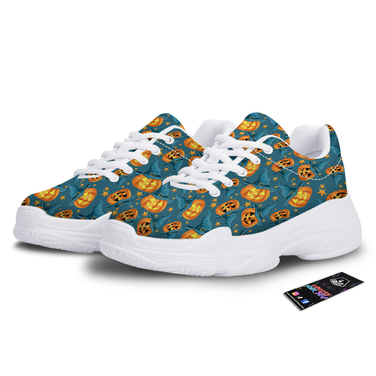Witch Hat Pumpkin Print Pattern White Chunky Shoes-grizzshop