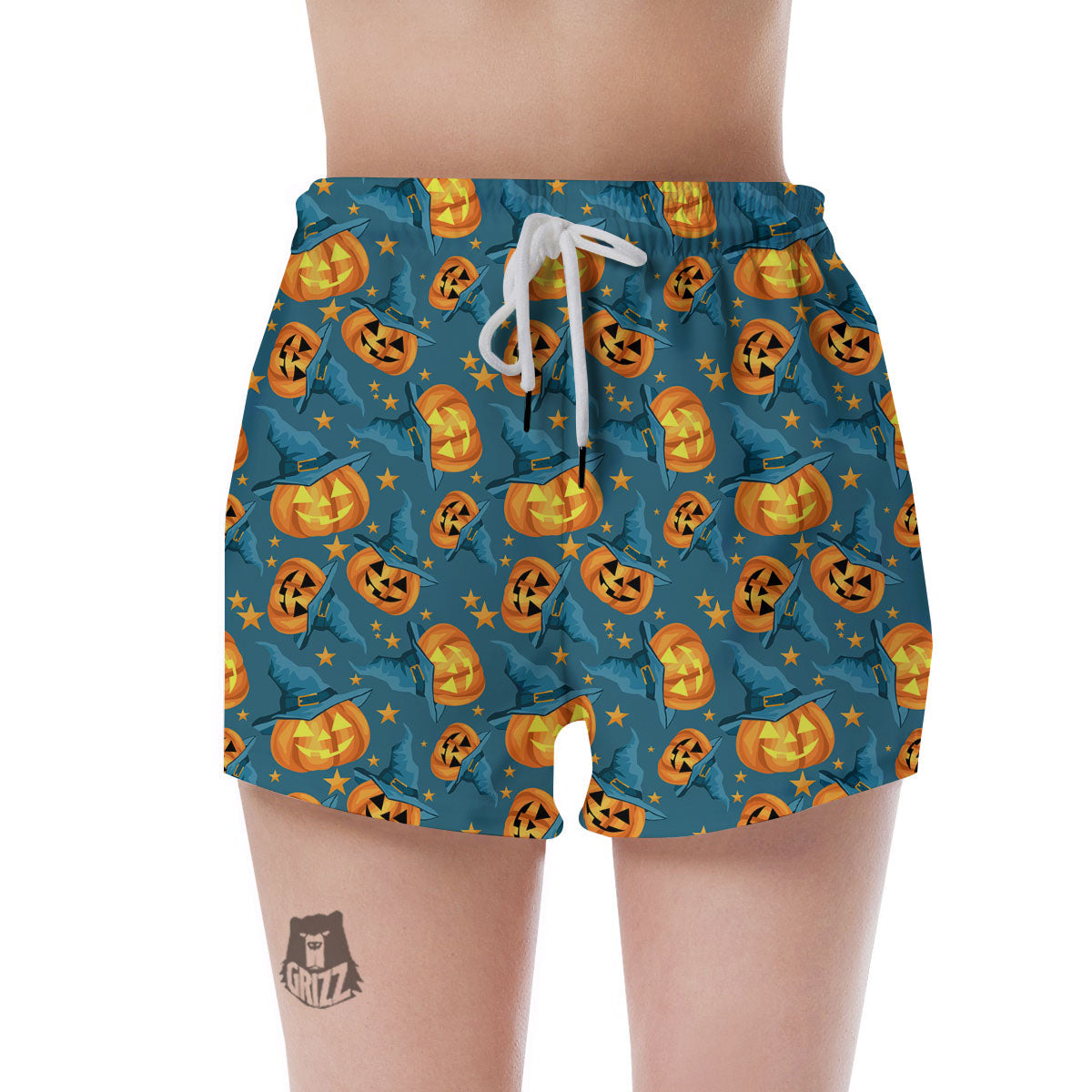 Witch Hat Pumpkin Print Pattern Women's Shorts-grizzshop