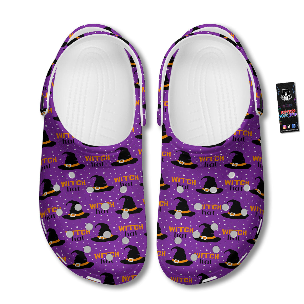 Witch Hat Purple Halloween Print Pattern Clog-grizzshop