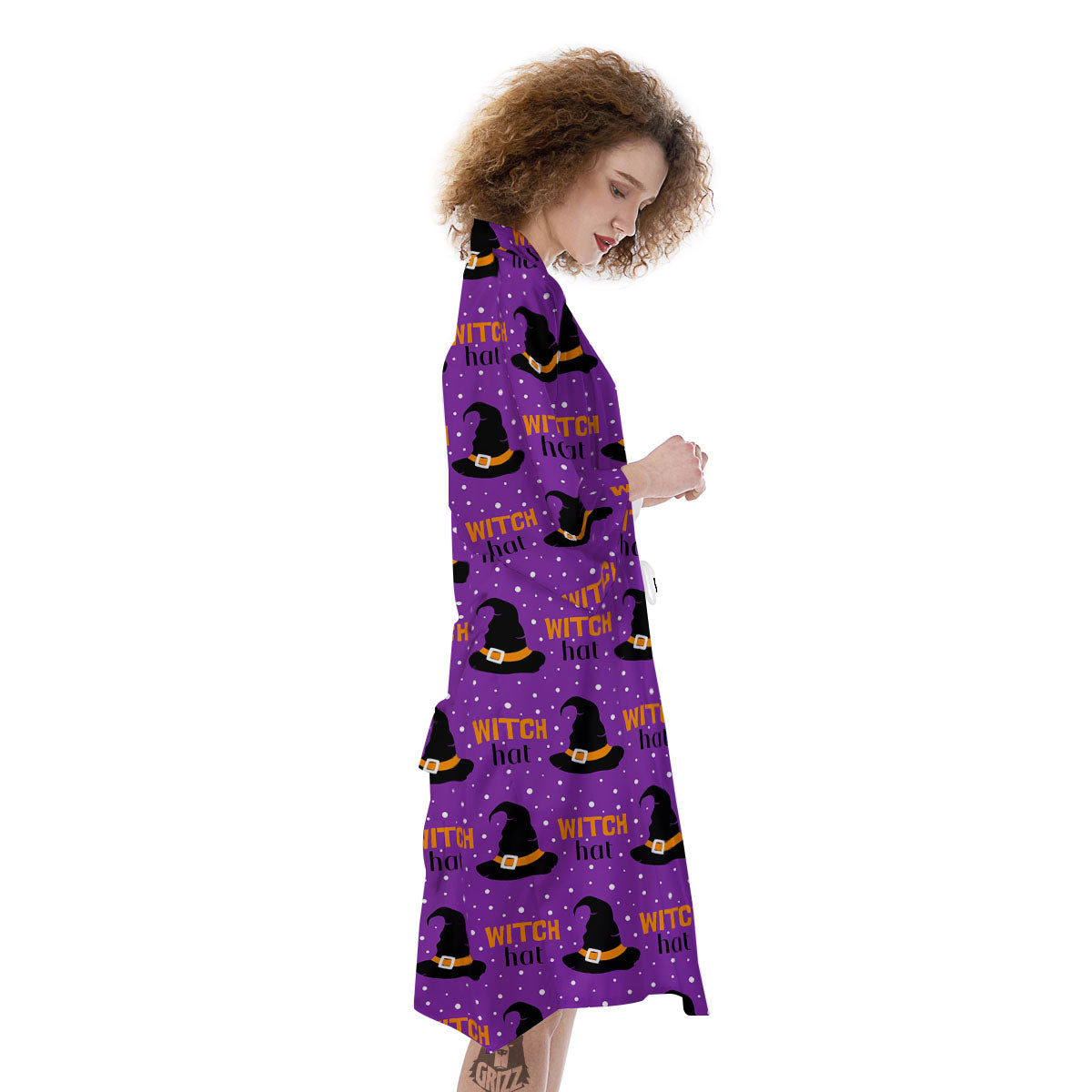 Witch Hat Purple Halloween Print Pattern Kimono-grizzshop