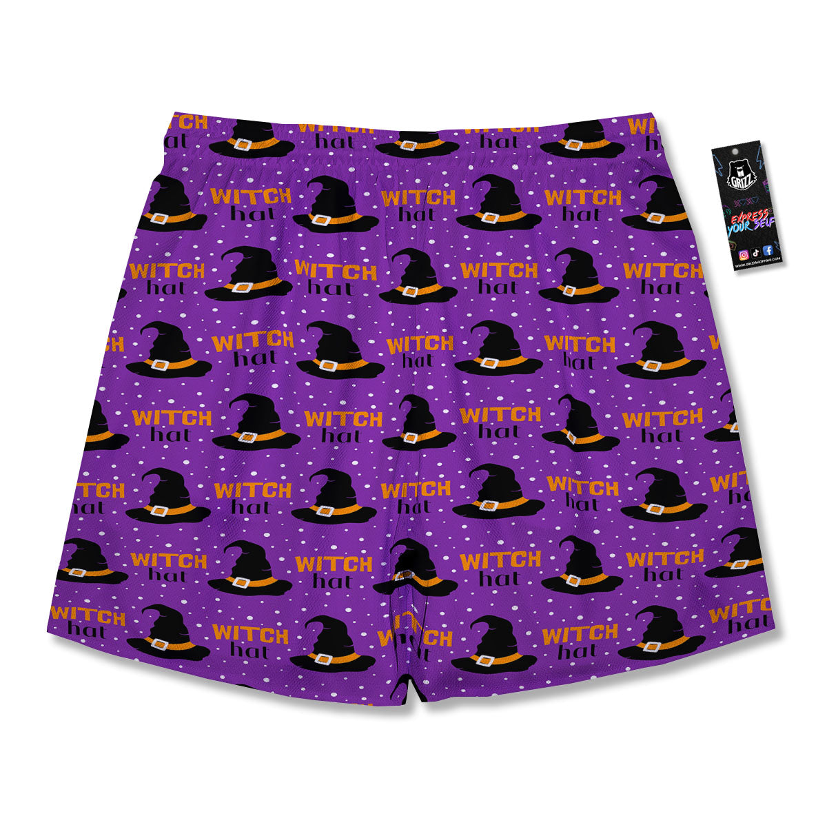 Witch Hat Purple Halloween Print Pattern Men's Running Shorts-grizzshop