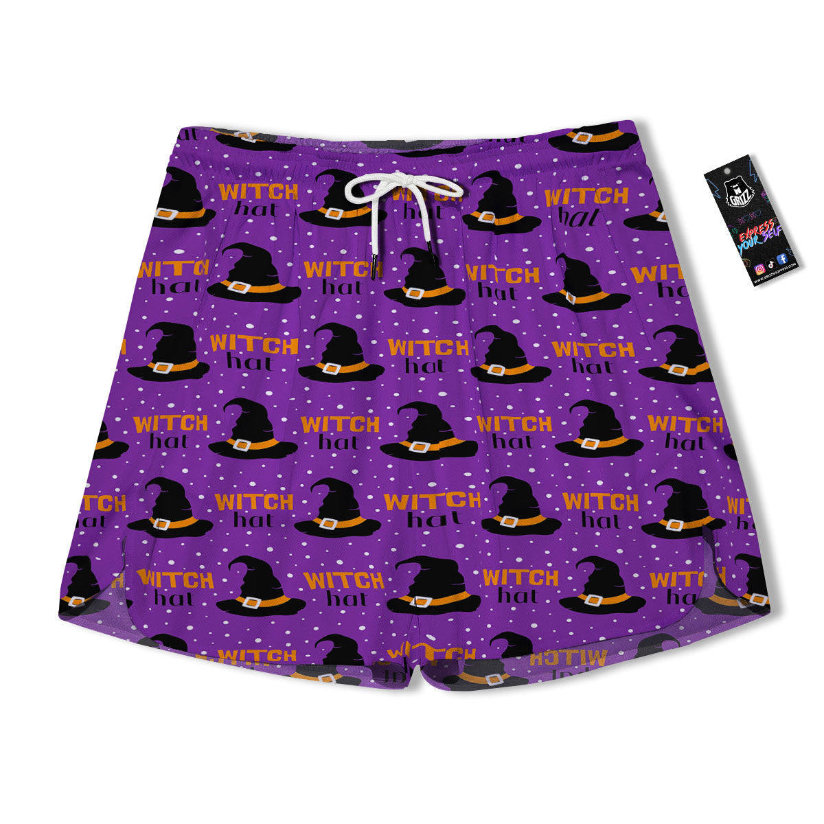 Witch Hat Purple Halloween Print Pattern Men's Running Shorts-grizzshop