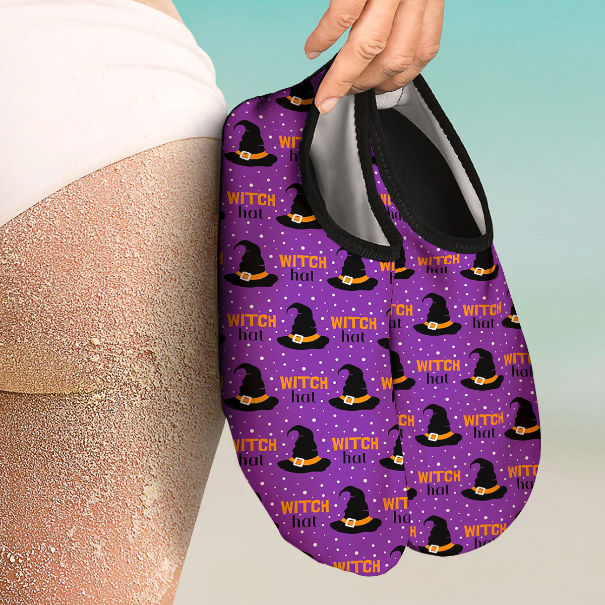 Witch Hat Purple Halloween Print Pattern Water Shoes-grizzshop