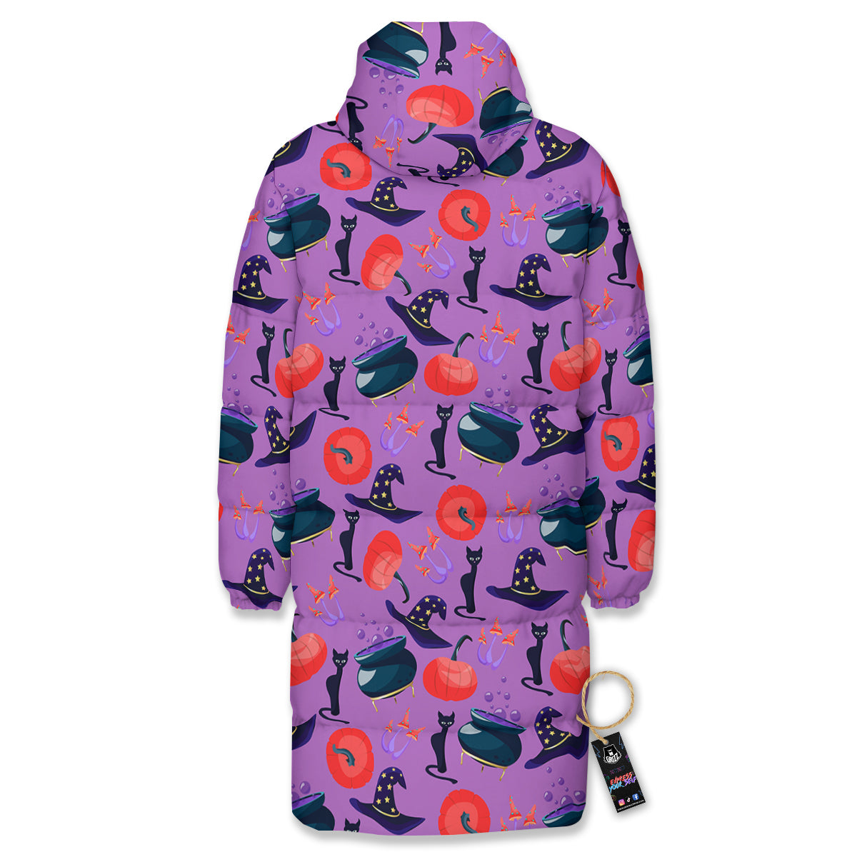 Witch Cauldron Halloween Print Pattern Long Down Jacket
