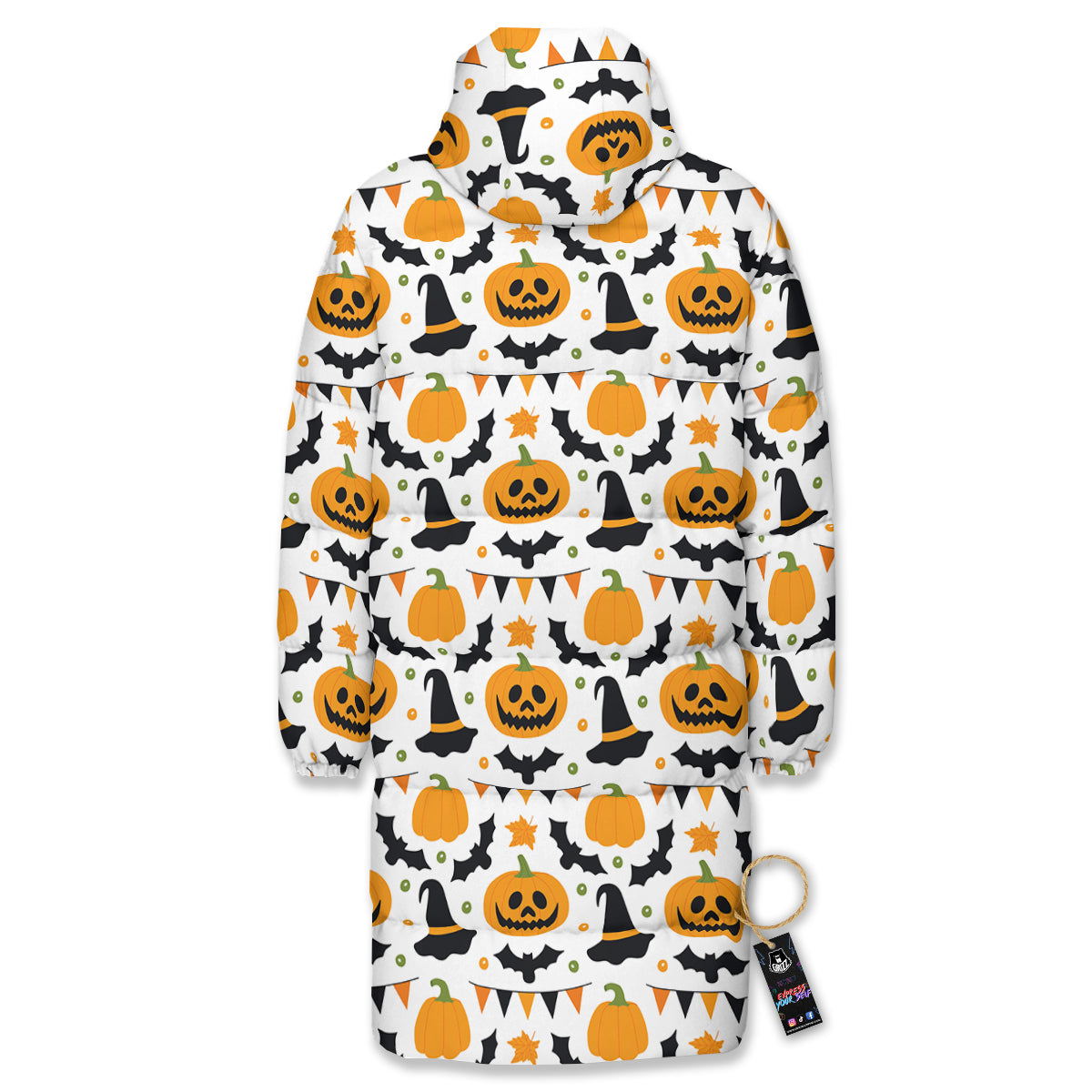 Witch Hat Halloween Print Pattern Long Down Jacket