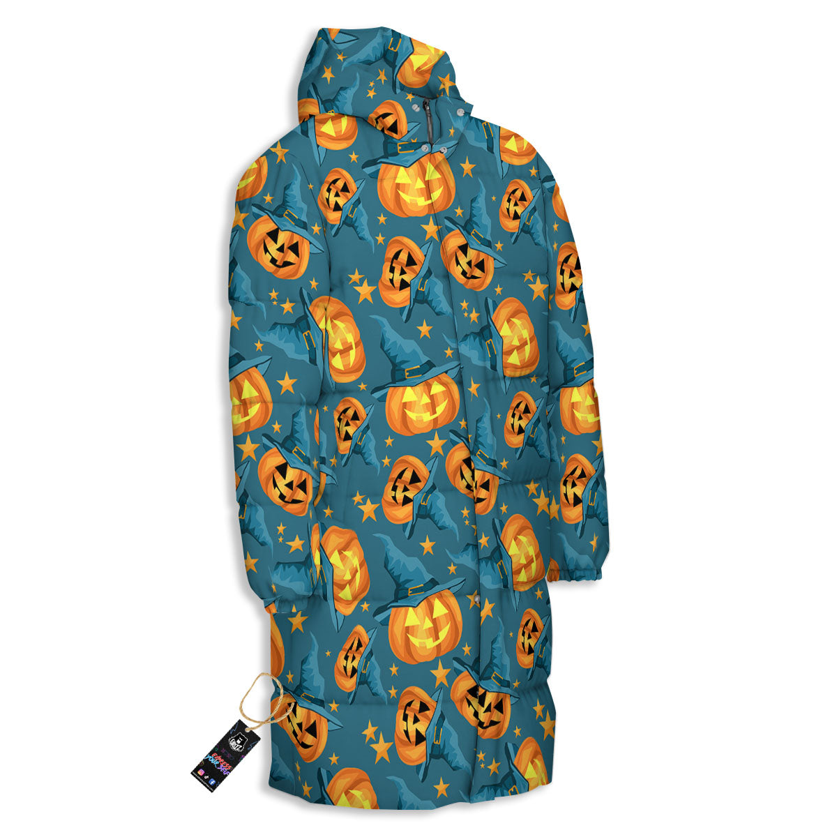 Witch Hat Pumpkin Print Pattern Long Down Jacket