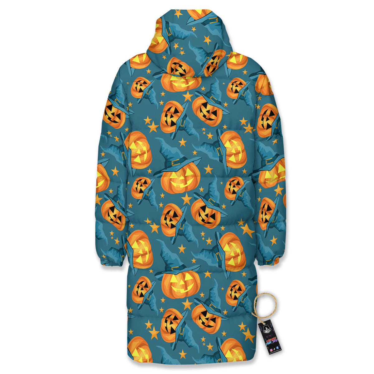 Witch Hat Pumpkin Print Pattern Long Down Jacket