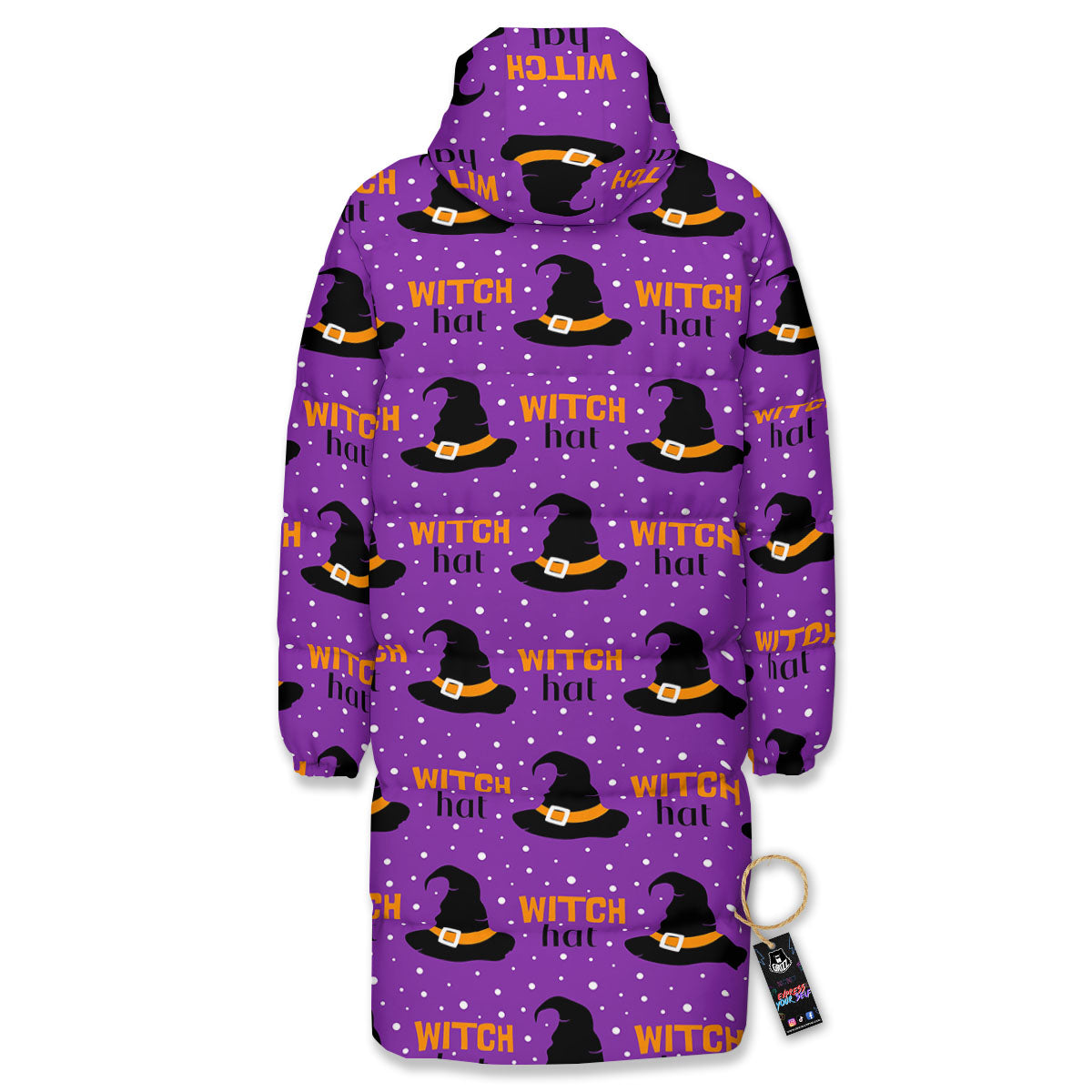 Witch Hat Purple Halloween Print Pattern Long Down Jacket