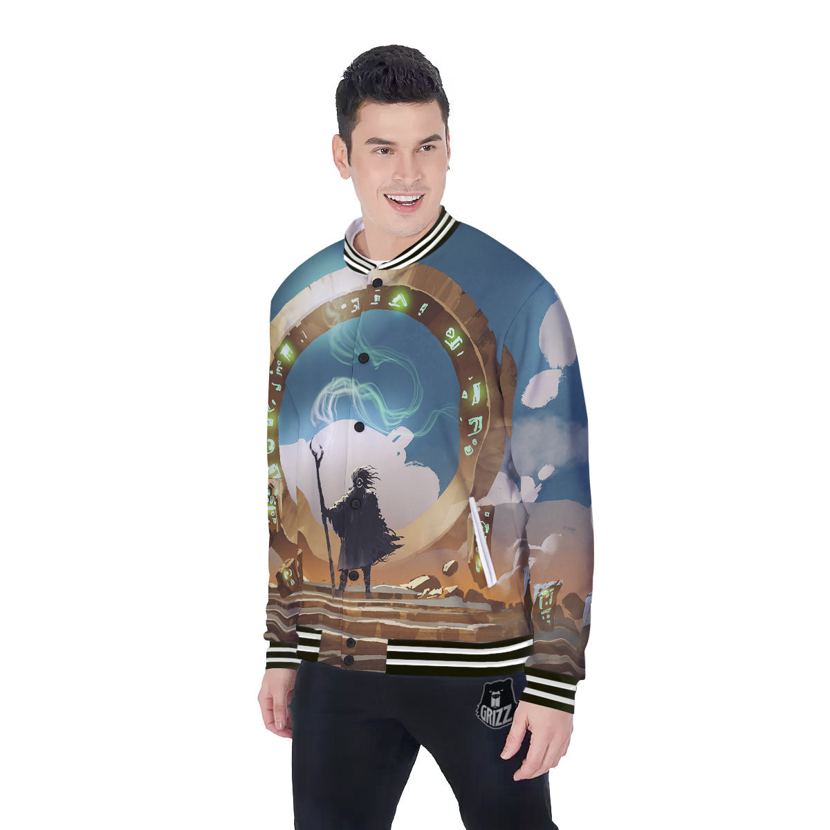 Wizard And Gate Print Baseball Jacket-grizzshop