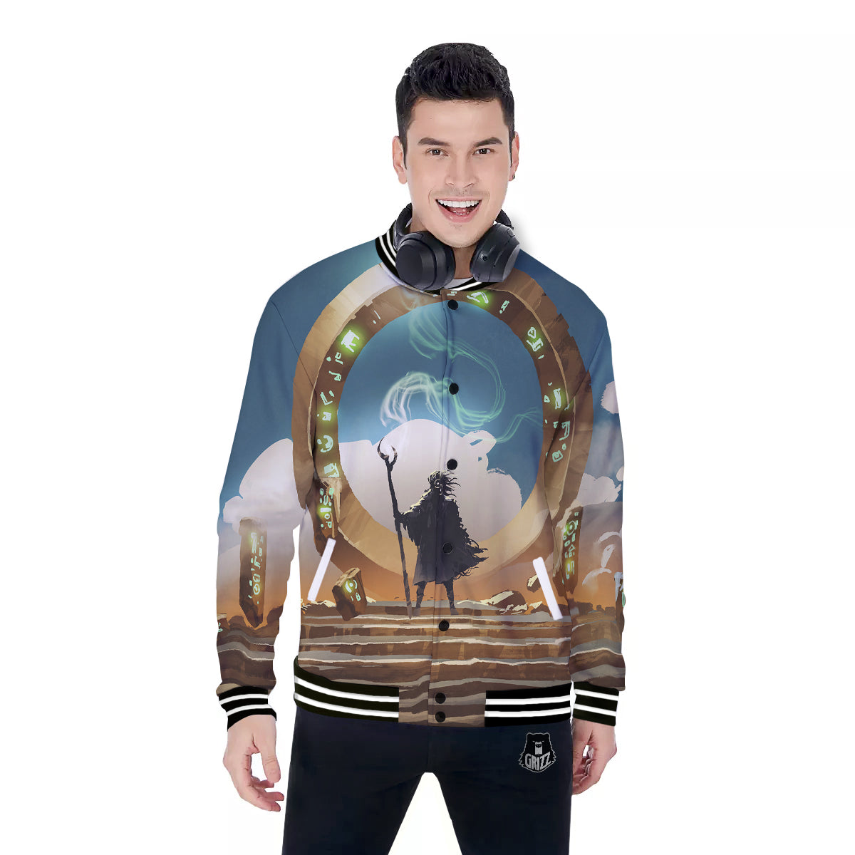 Wizard And Gate Print Baseball Jacket-grizzshop